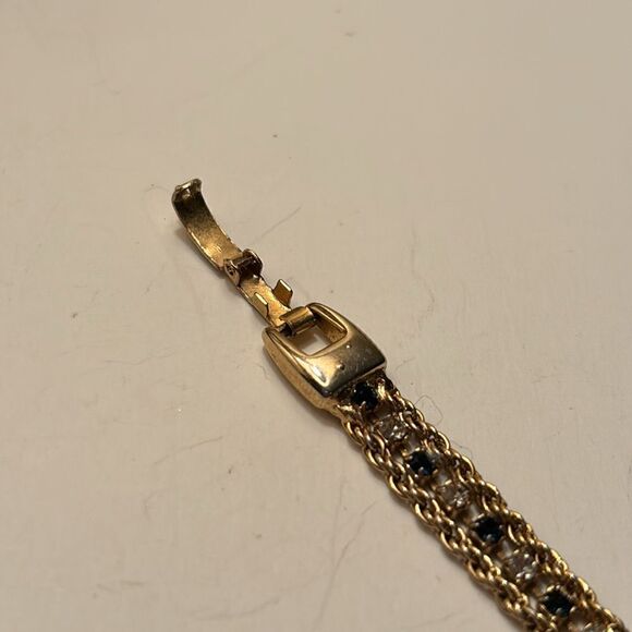Gold Tone Rope Bracelet with Bezel set dark blue and clear stones - Picture 3 of 4